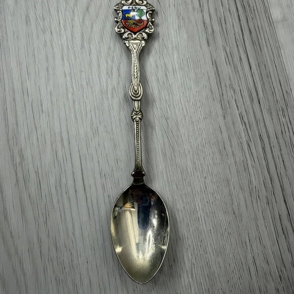 Peru Coat of Arms Enamel Souvenir Spoon Silver Plate Made in Holland